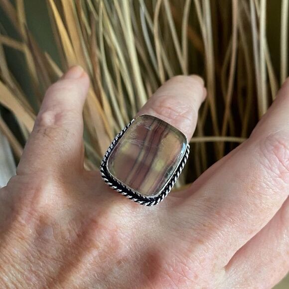 Fluorite Sterling Silver Ring Size 9 - Picture 6 of 8